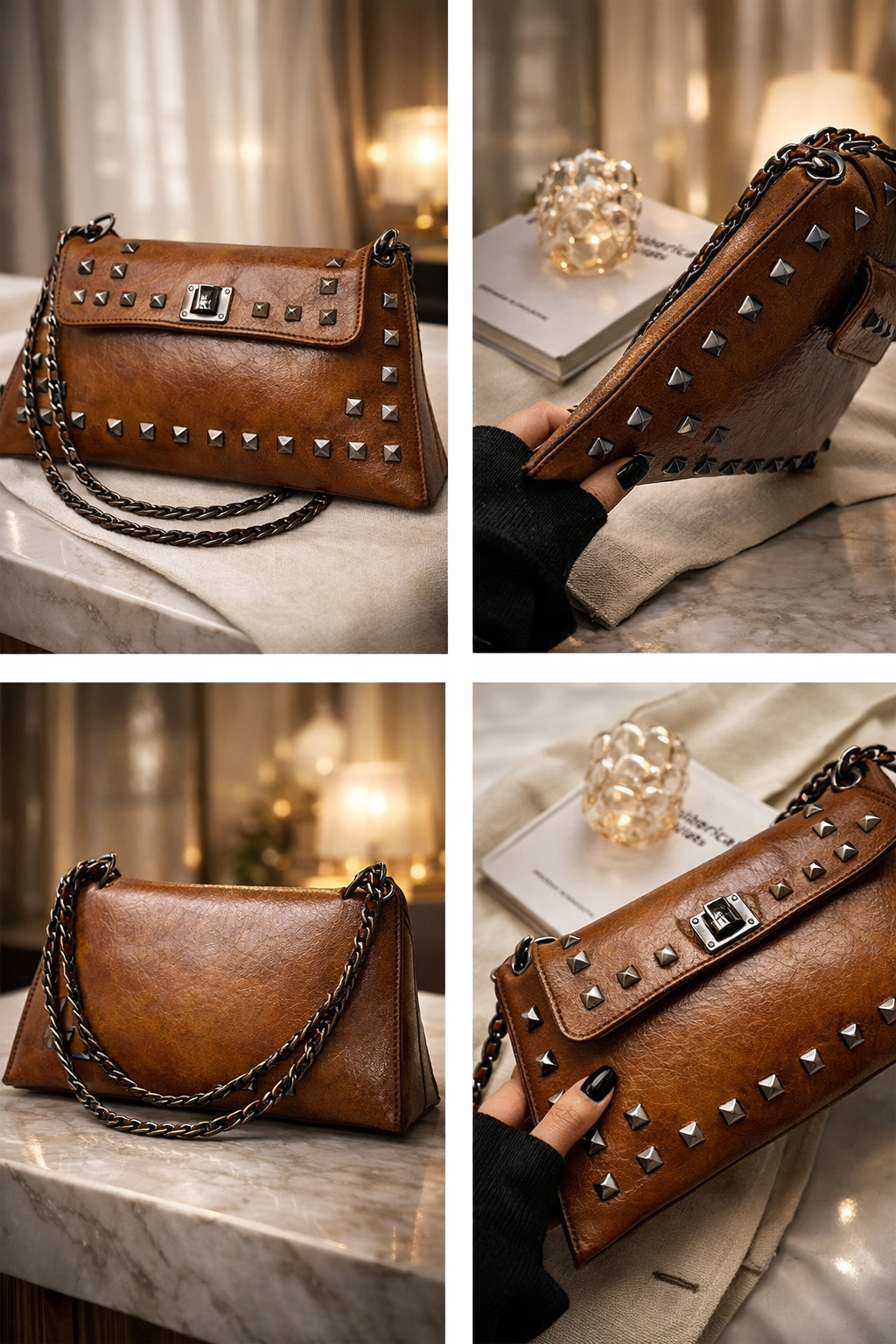 Modern Edge Studded Shoulder Tote