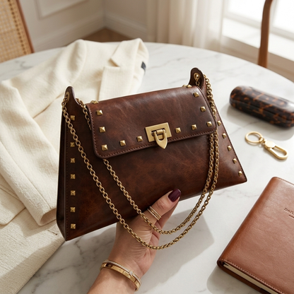 Modern Edge Studded Shoulder Tote